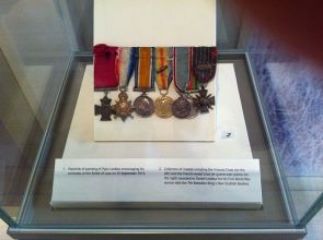 Daniel Laidlaw's medals at the Museum of Piping in Glasgow. Including his Victoria Cross (left) awarded for valour.